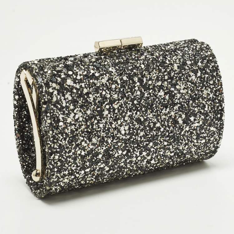 Pre Owned Jimmy Choo Kisslock Grey Glitter Clutch