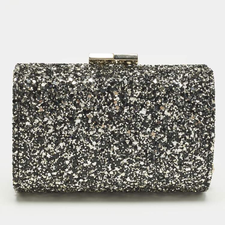 Pre Owned Jimmy Choo Kisslock Grey Glitter Clutch