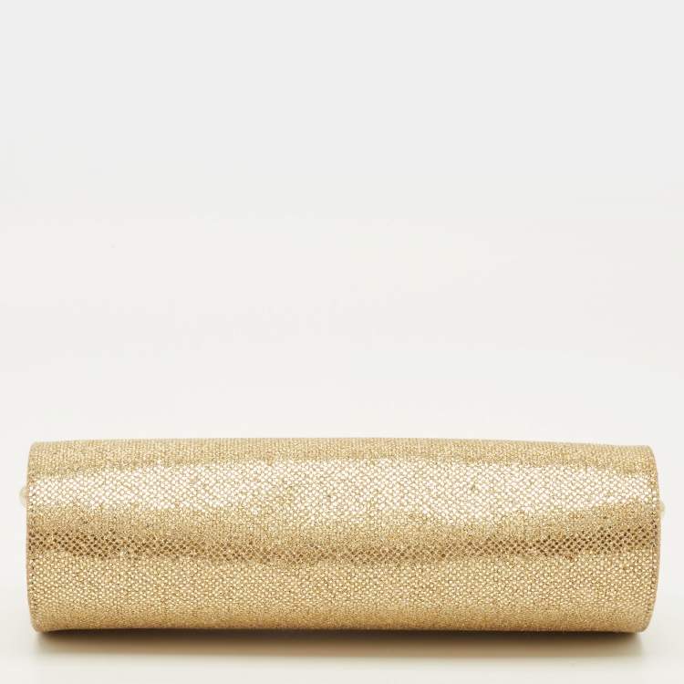 Pre Owned Jimmy Choo Twill Tube Gold Glitter and Lurex Fabric Clutch