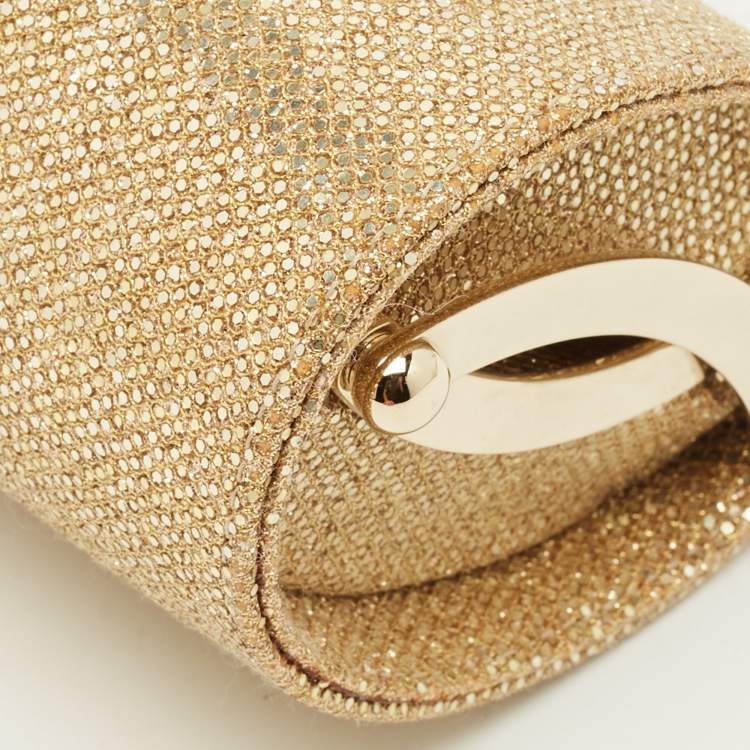 Pre Owned Jimmy Choo Twill Tube Gold Glitter and Lurex Fabric Clutch