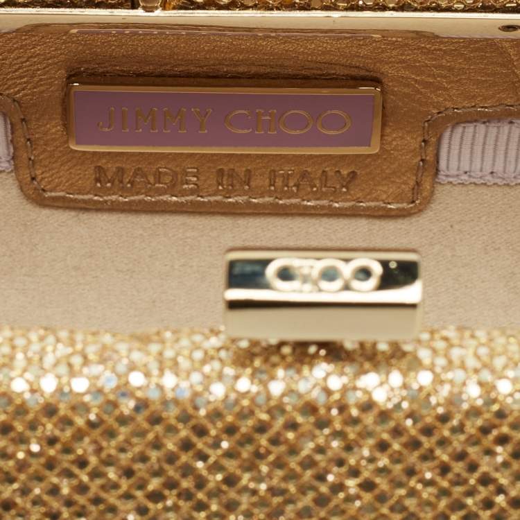 Pre Owned Jimmy Choo Twill Tube Gold Glitter and Lurex Fabric Clutch
