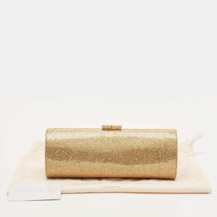 Pre Owned Jimmy Choo Twill Tube Gold Glitter and Lurex Fabric Clutch