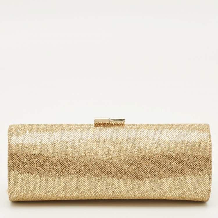 Pre Owned Jimmy Choo Twill Tube Gold Glitter and Lurex Fabric Clutch