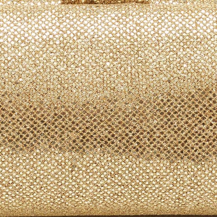 Pre Owned Jimmy Choo Twill Tube Gold Glitter and Lurex Fabric Clutch