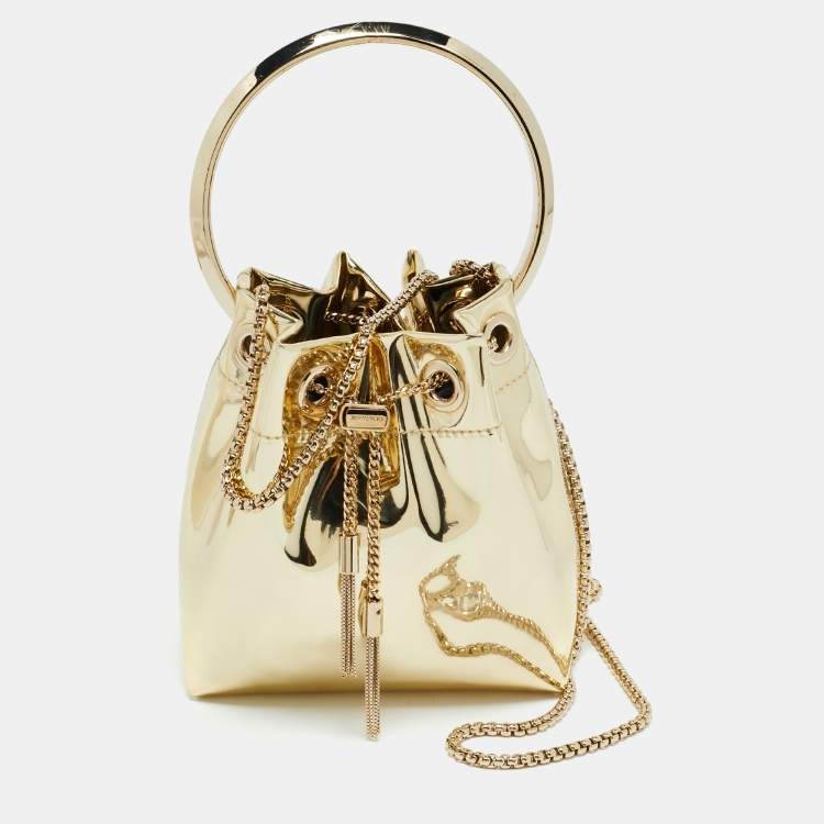 Pre Owned Jimmy Choo Bon Bon Gold Laminated Leather Bucket Bag