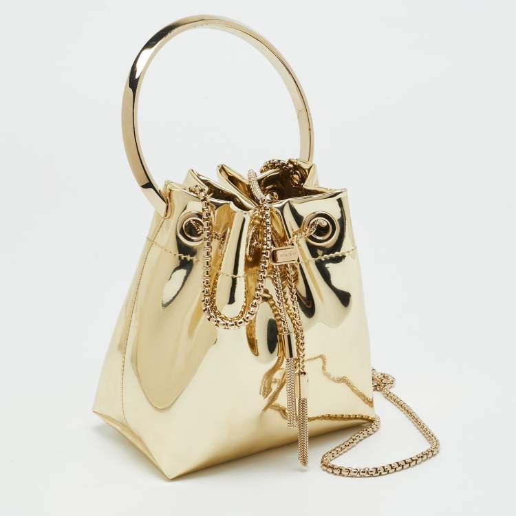 Pre Owned Jimmy Choo Bon Bon Gold Laminated Leather Bucket Bag