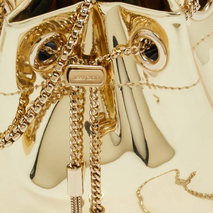 Pre Owned Jimmy Choo Bon Bon Gold Laminated Leather Bucket Bag