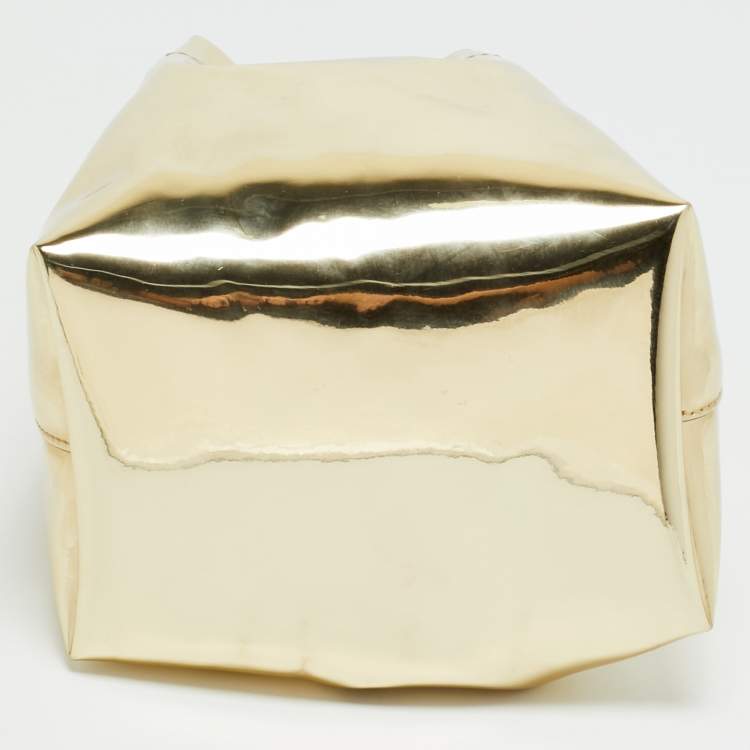 Pre Owned Jimmy Choo Bon Bon Gold Laminated Leather Bucket Bag