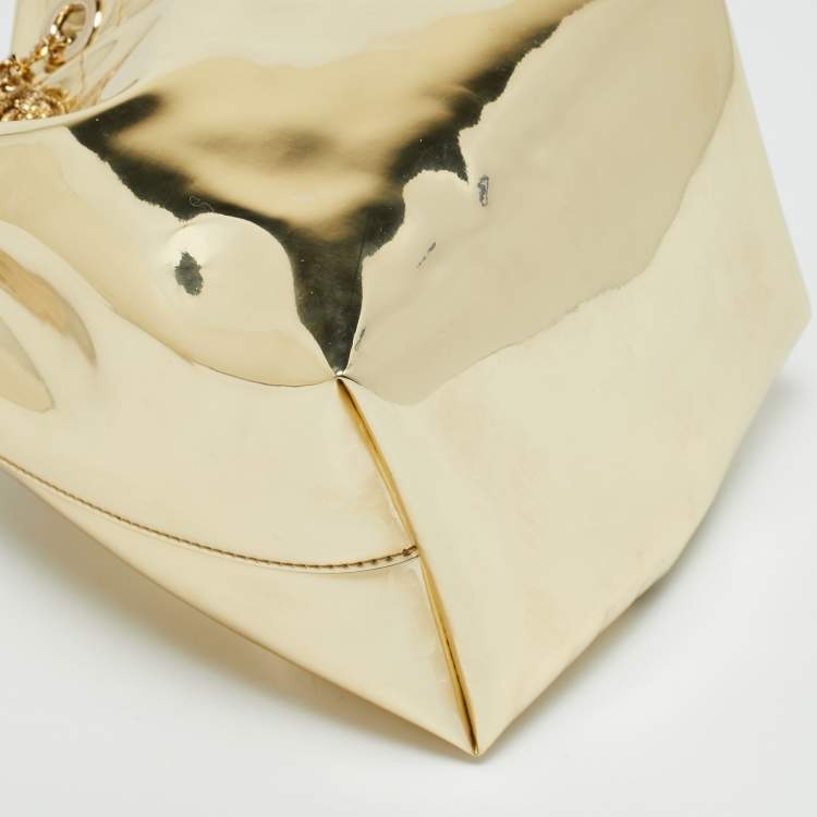 Pre Owned Jimmy Choo Bon Bon Gold Laminated Leather Bucket Bag