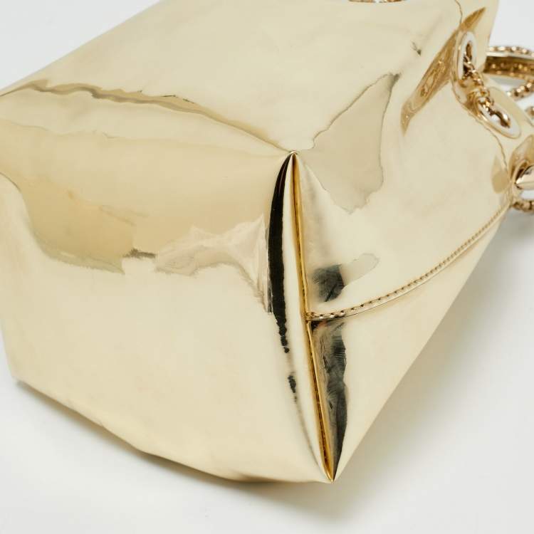 Pre Owned Jimmy Choo Bon Bon Gold Laminated Leather Bucket Bag