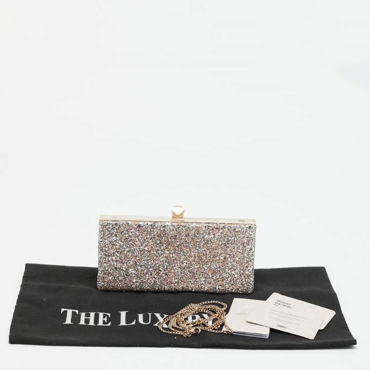 Pre Owned Jimmy Choo Celeste Pink Glitter Chain Clutch
