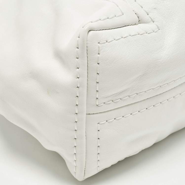 Pre Owned Jimmy Choo Saba White Leather Hobo