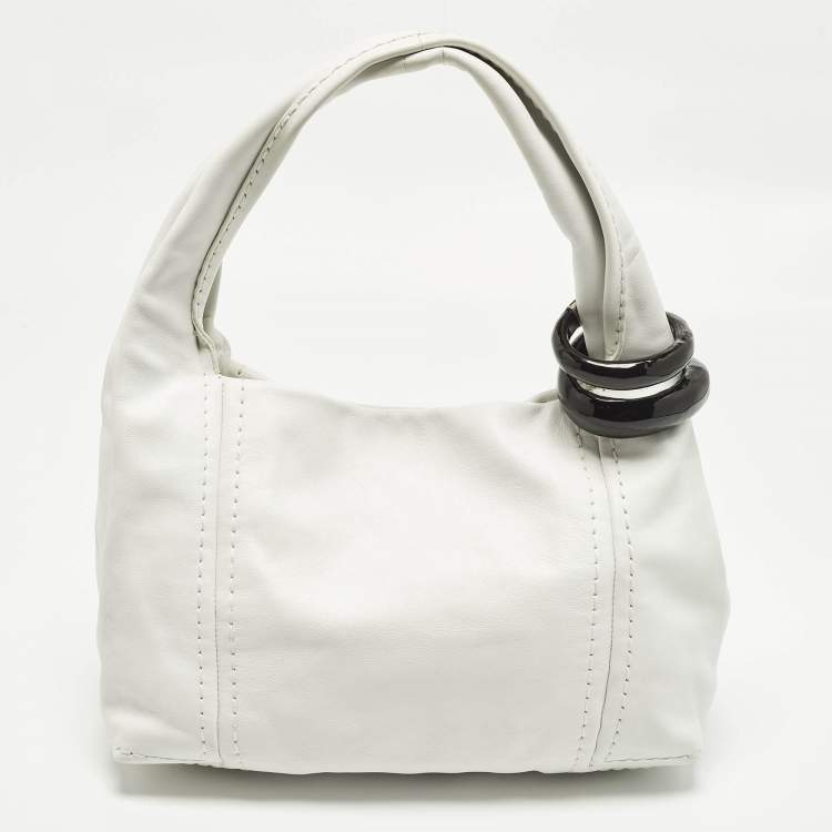 Pre Owned Jimmy Choo Saba White Leather Hobo