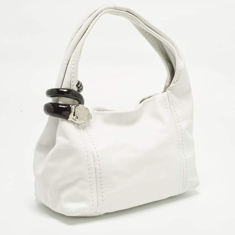 Pre Owned Jimmy Choo Saba White Leather Hobo