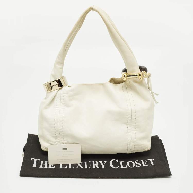 Pre Owned Jimmy Choo Saba White Leather Hobo