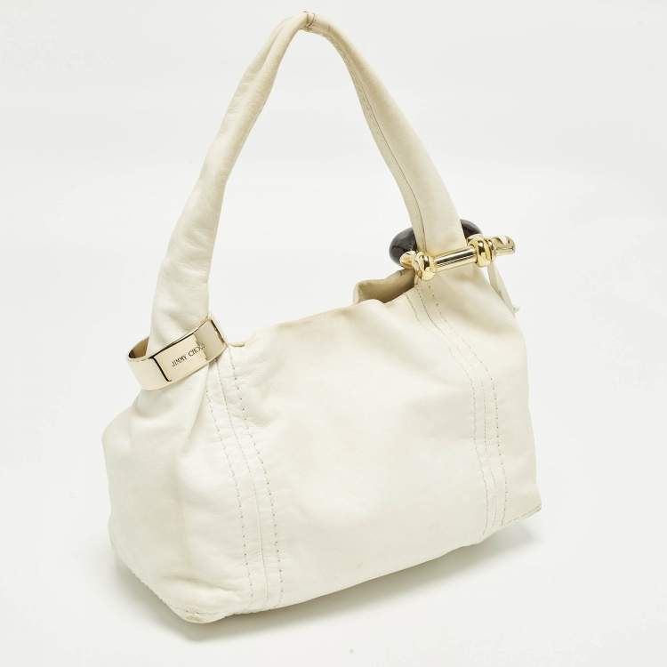 Pre Owned Jimmy Choo Saba White Leather Hobo