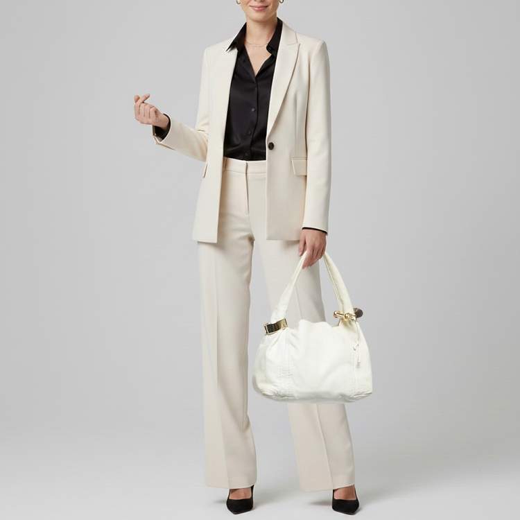 Pre Owned Jimmy Choo Saba White Leather Hobo