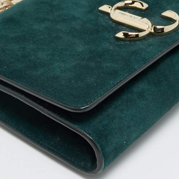 Pre Owned Jimmy Choo Bohemia Dark Green Suede Chain Clutch