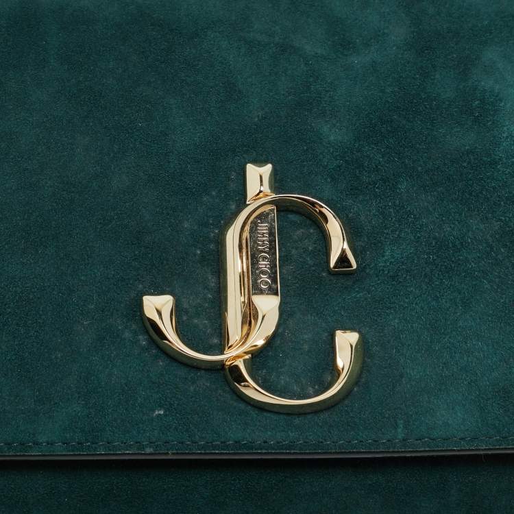 Pre Owned Jimmy Choo Bohemia Dark Green Suede Chain Clutch