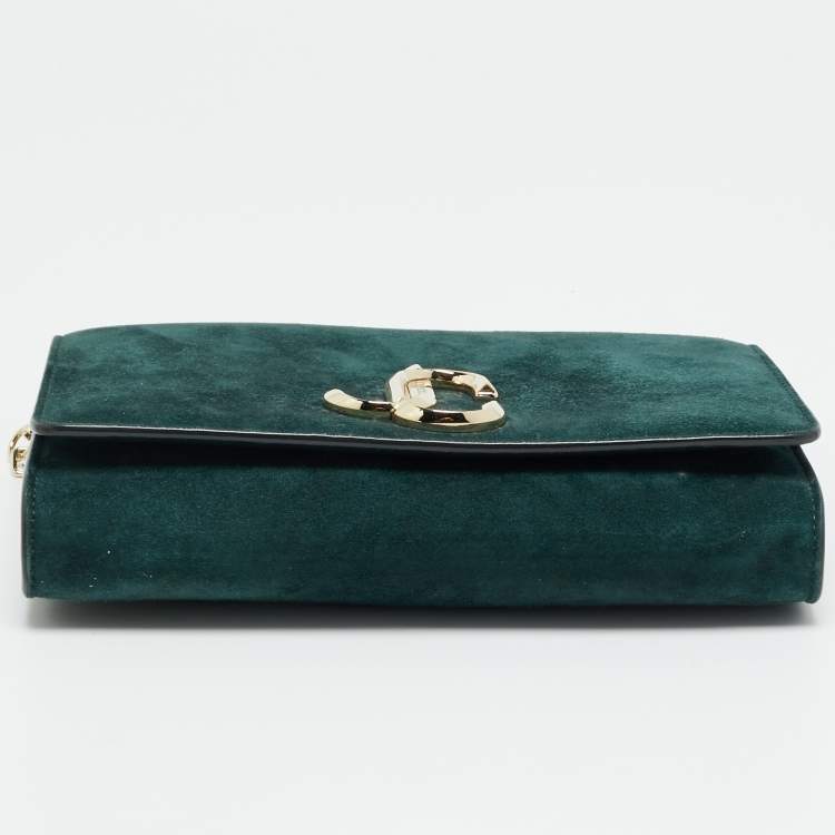 Pre Owned Jimmy Choo Bohemia Dark Green Suede Chain Clutch