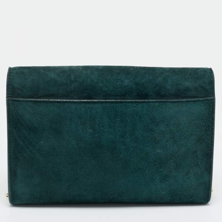 Pre Owned Jimmy Choo Bohemia Dark Green Suede Chain Clutch