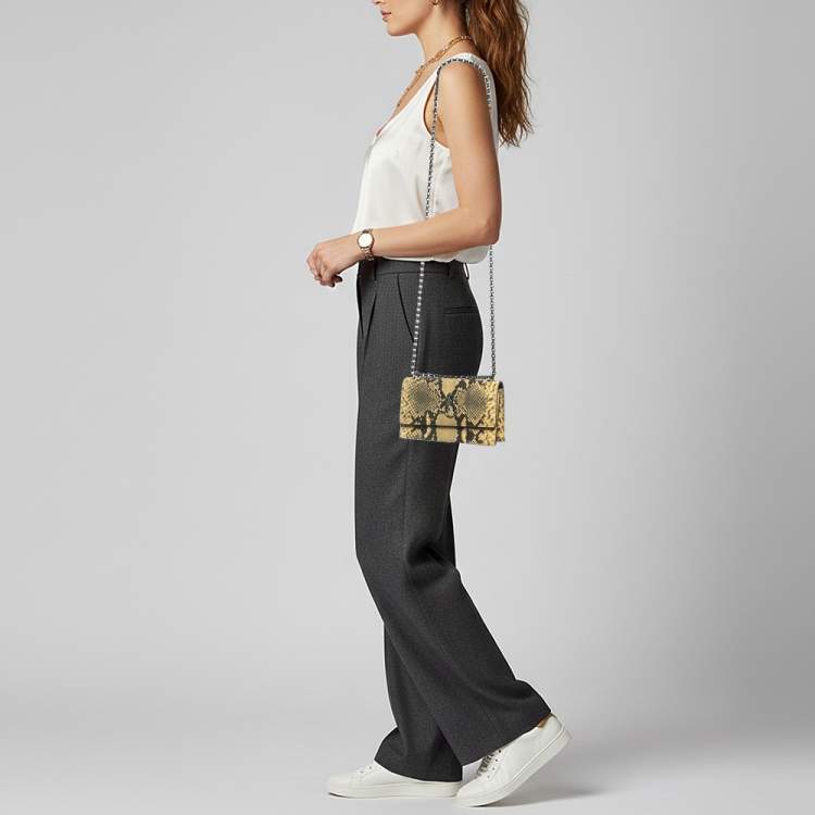 Pre Owned Jimmy Choo Bohemian Mini Cream/Black Python Embossed Leather Chain Bag