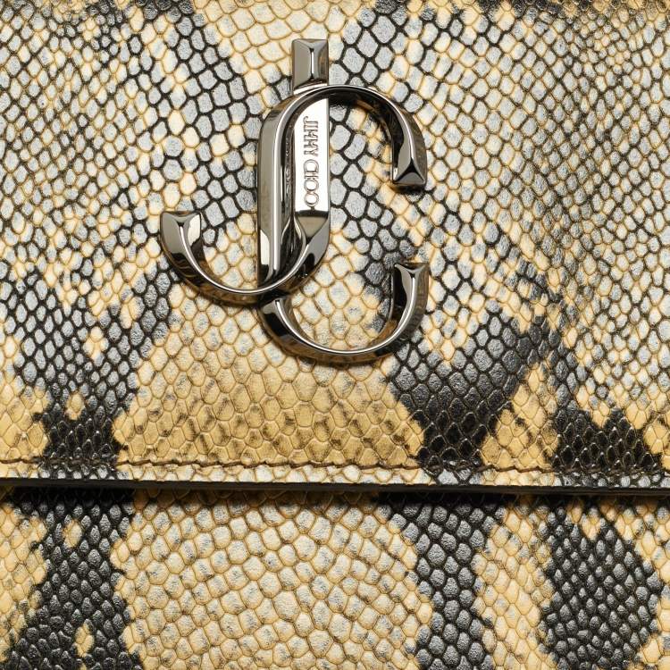 Pre Owned Jimmy Choo Bohemian Mini Cream/Black Python Embossed Leather Chain Bag