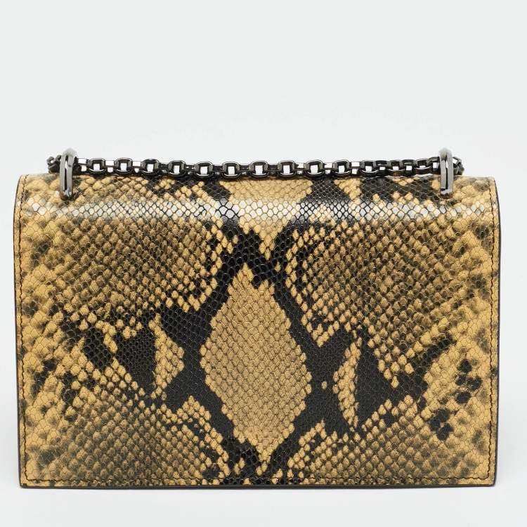 Pre Owned Jimmy Choo Bohemian Mini Cream/Black Python Embossed Leather Chain Bag