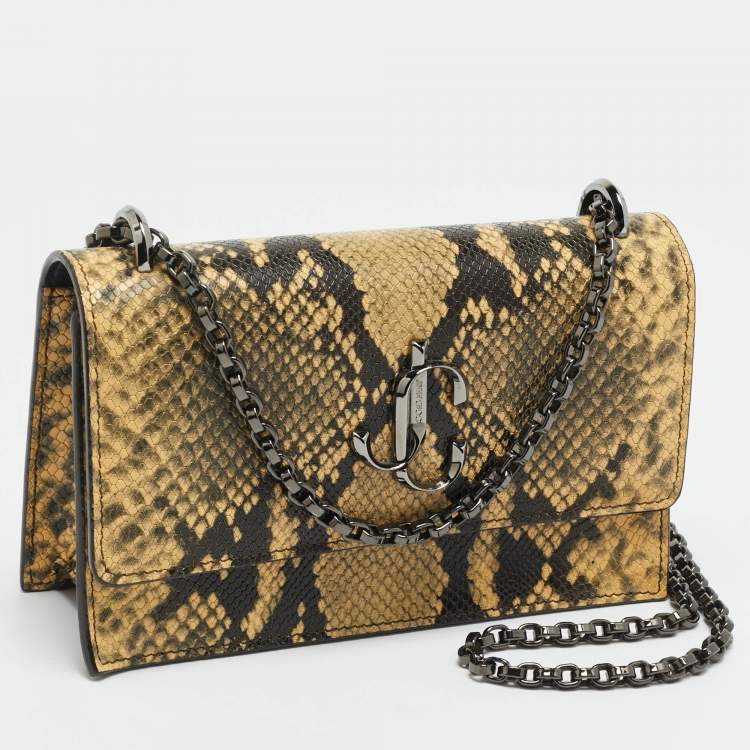 Pre Owned Jimmy Choo Bohemian Mini Cream/Black Python Embossed Leather Chain Bag