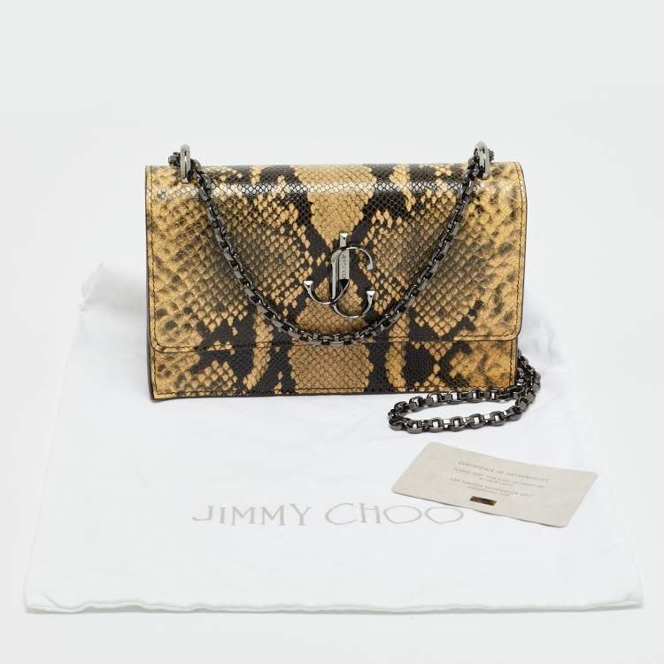 Pre Owned Jimmy Choo Bohemian Mini Cream/Black Python Embossed Leather Chain Bag