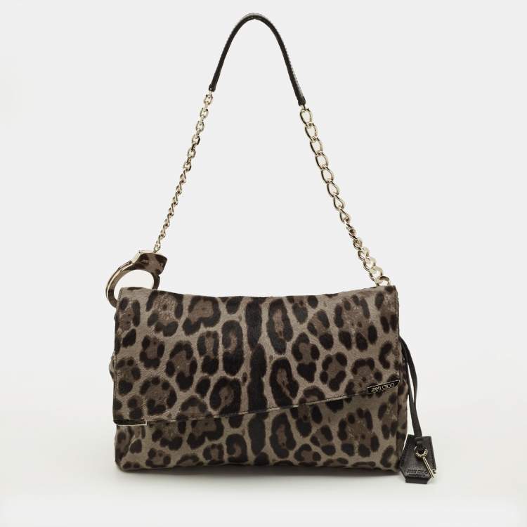 Pre Owned Jimmy Choo Handcuff Chain Grey/Brown Calf Hair Shoulder Bag
