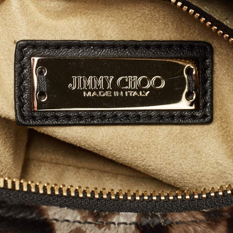 Pre Owned Jimmy Choo Handcuff Chain Grey/Brown Calf Hair Shoulder Bag