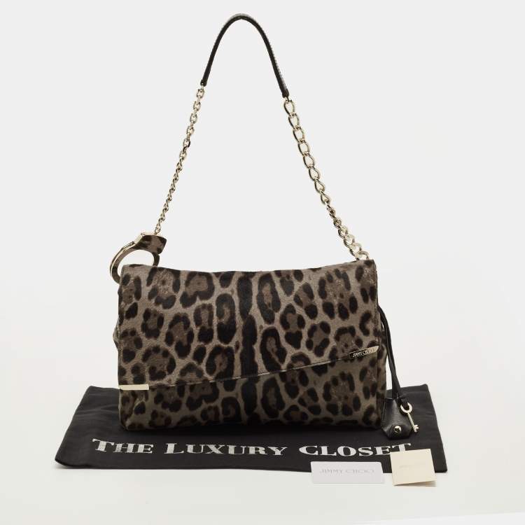 Pre Owned Jimmy Choo Handcuff Chain Grey/Brown Calf Hair Shoulder Bag