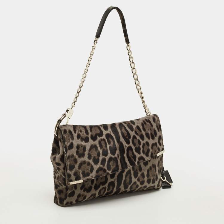 Pre Owned Jimmy Choo Handcuff Chain Grey/Brown Calf Hair Shoulder Bag