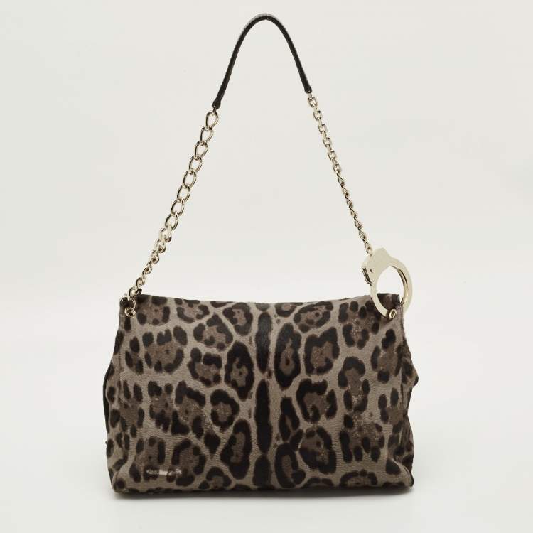 Pre Owned Jimmy Choo Handcuff Chain Grey/Brown Calf Hair Shoulder Bag