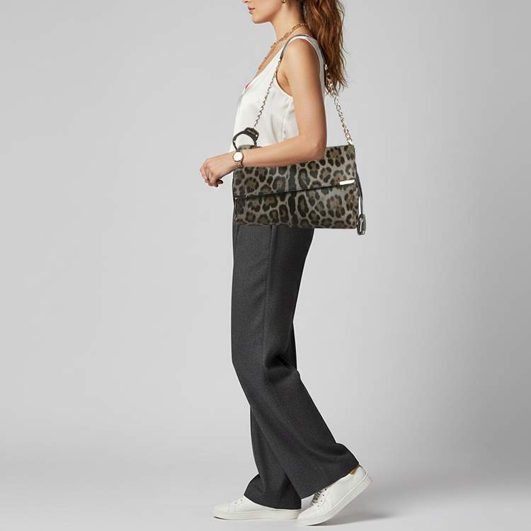 Pre Owned Jimmy Choo Handcuff Chain Grey/Brown Calf Hair Shoulder Bag