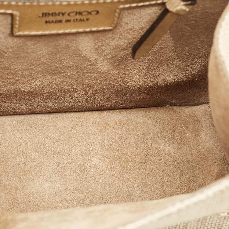 Pre Owned Jimmy Choo Crystal Madeline Gold Woven Raffia Top Handle Bag