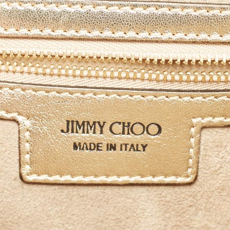 Pre Owned Jimmy Choo Crystal Madeline Gold Woven Raffia Top Handle Bag