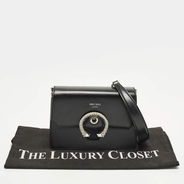 Pre Owned Jimmy Choo Madeline Crystal Black Leather Shoulder Bag