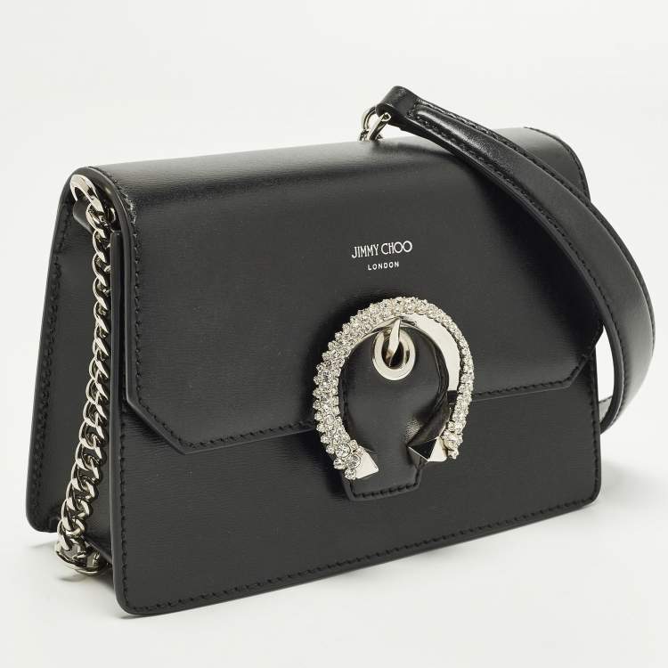 Pre Owned Jimmy Choo Madeline Crystal Black Leather Shoulder Bag