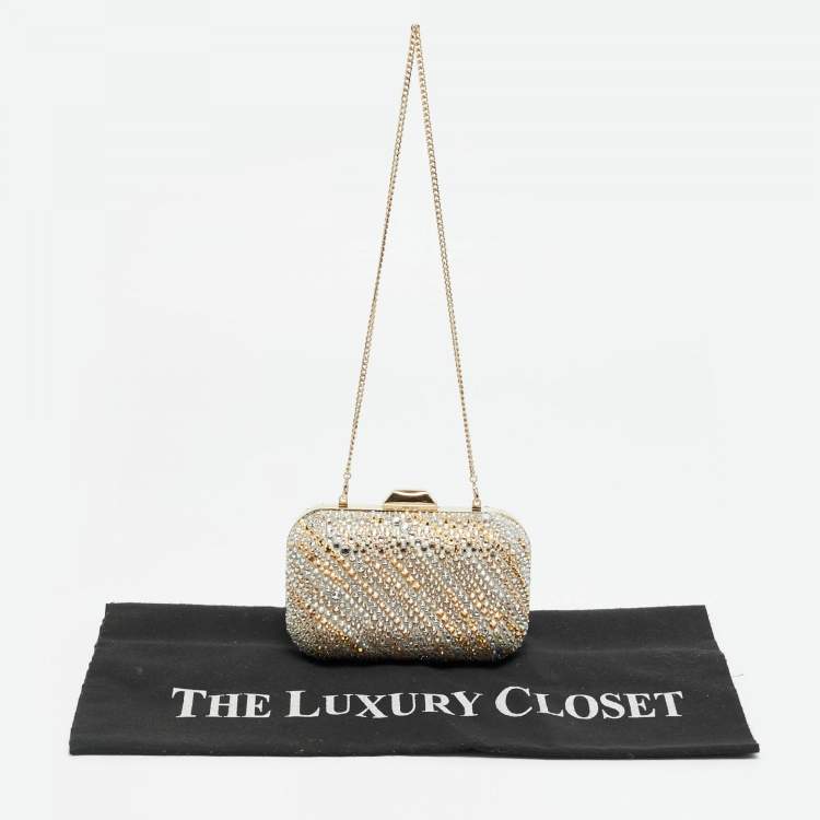 Pre Owned حقيبة كلتش جيمي تشو كريستالات وأقمشة ساتان متعددة الألوان/بيج