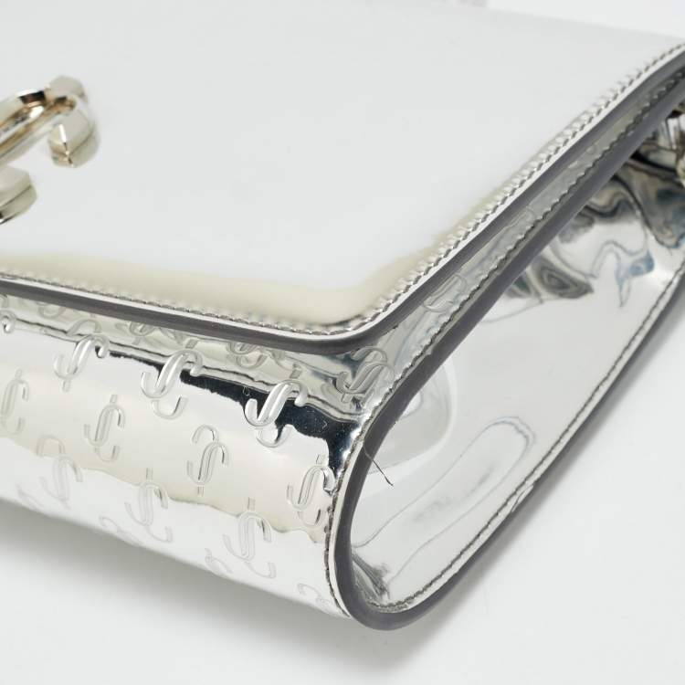 Pre Owned Jimmy Choo Varenne Silver Mirror Leather Acrylic Chain Clutch