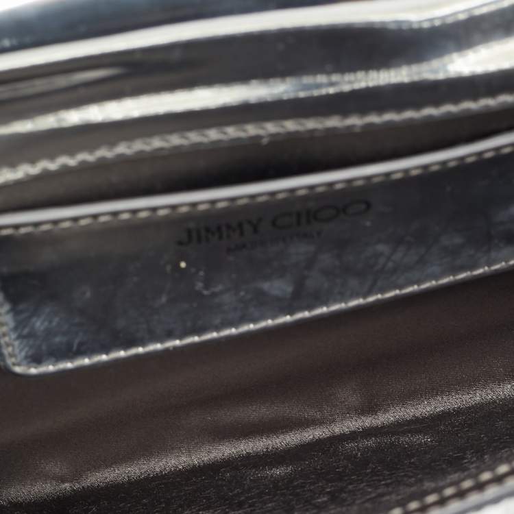 Pre Owned Jimmy Choo Varenne Silver Mirror Leather Acrylic Chain Clutch