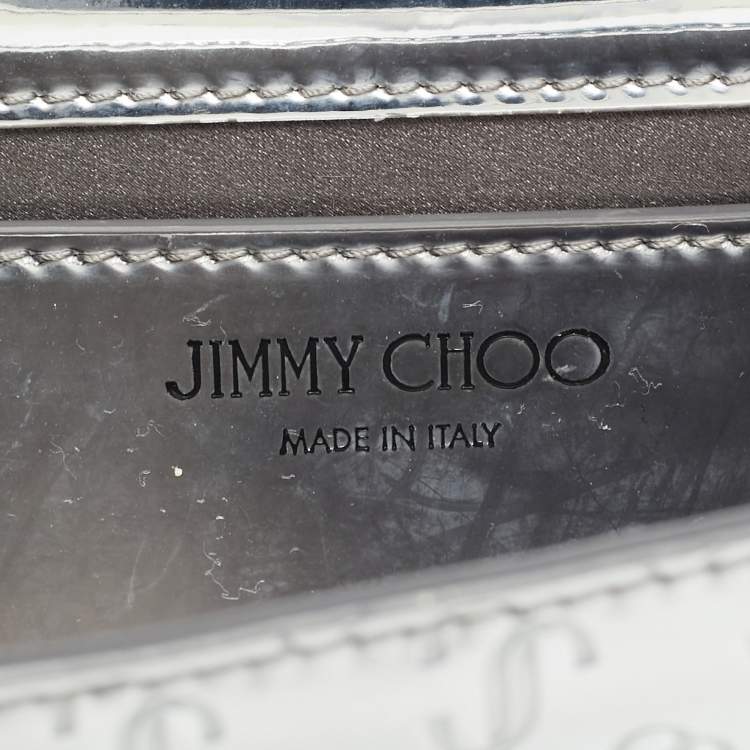 Pre Owned Jimmy Choo Varenne Silver Mirror Leather Acrylic Chain Clutch