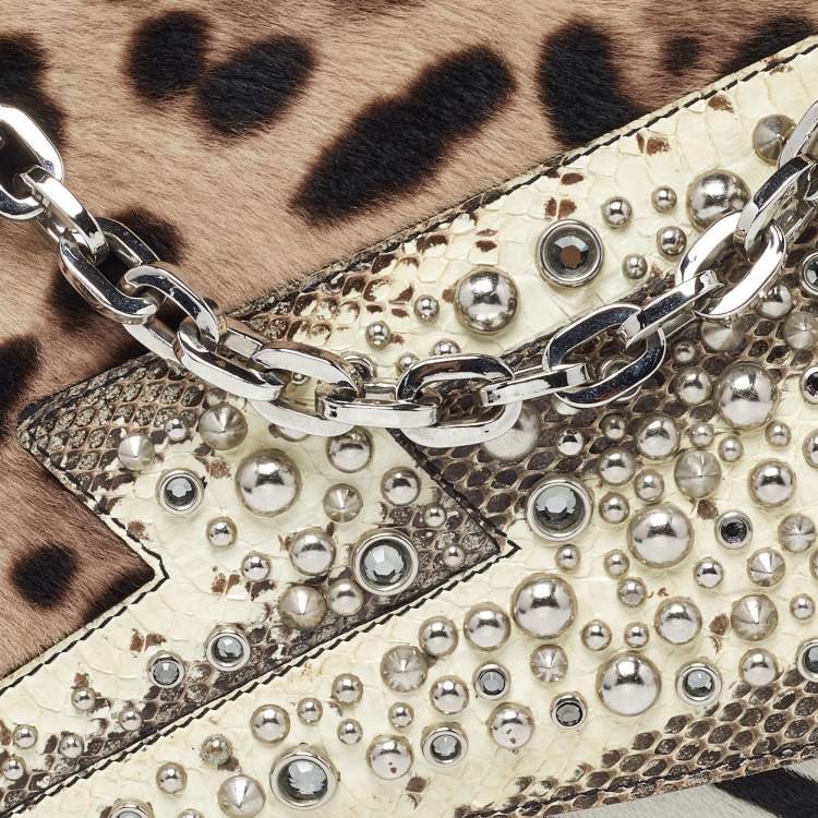 Pre Owned Jimmy Choo Animal Print Calf Hair and Python Embellished Shoulder Bag