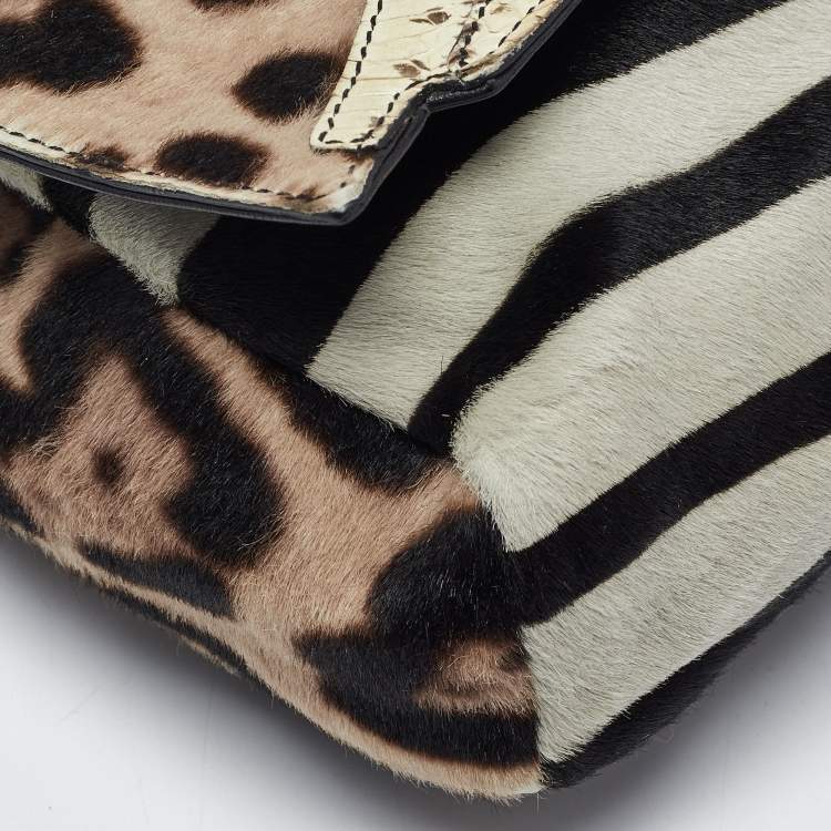 Pre Owned Jimmy Choo Animal Print Calf Hair and Python Embellished Shoulder Bag