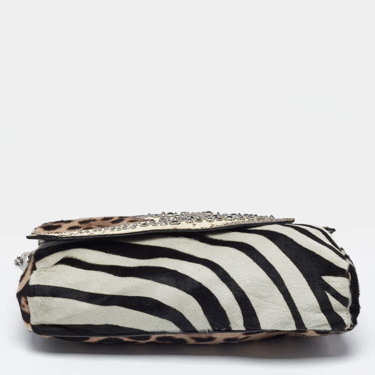 Pre Owned Jimmy Choo Animal Print Calf Hair and Python Embellished Shoulder Bag