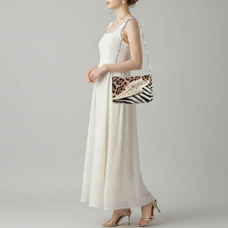 Pre Owned Jimmy Choo Animal Print Calf Hair and Python Embellished Shoulder Bag