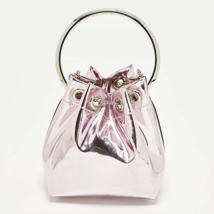 Pre Owned Jimmy Choo BonBon Pink Mirror Leather Bucket Bag