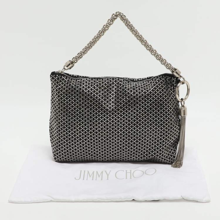 Pre Owned Jimmy Choo Callie Black Crystals and Satin Wristlet Clutch